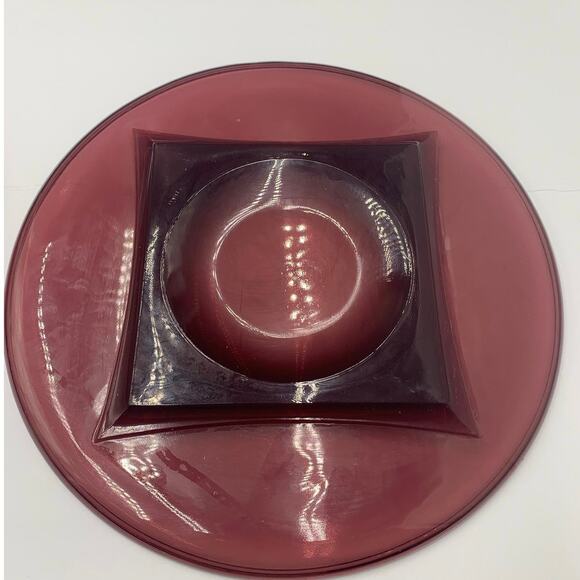 Vintage 1960s MidCentury Modern Hazel Atlas Moroccan Purple Amethyst Cake Plate - Picture 3 of 8